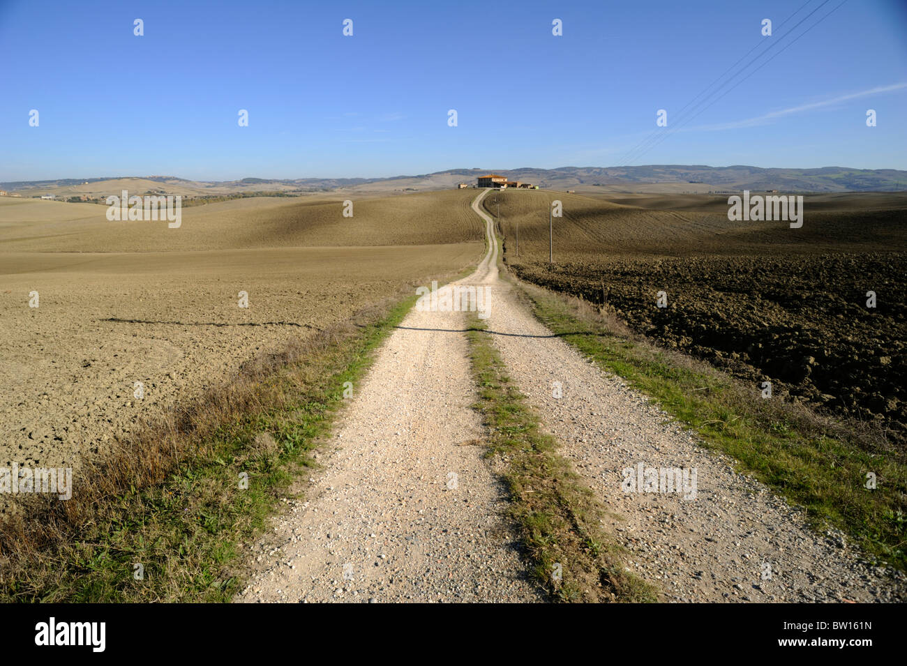 Italia, Toscana, Val d'Orcia, strada di campagna Foto Stock