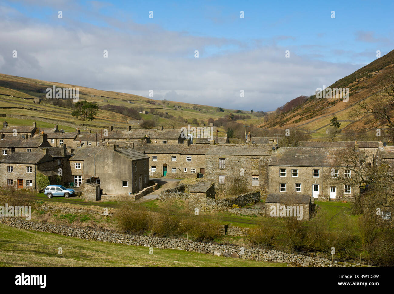 Il villaggio di Thwaite, Swaledale superiore, Yorkshire Dales National Park, North Yorkshire, Inghilterra, Regno Unito Foto Stock
