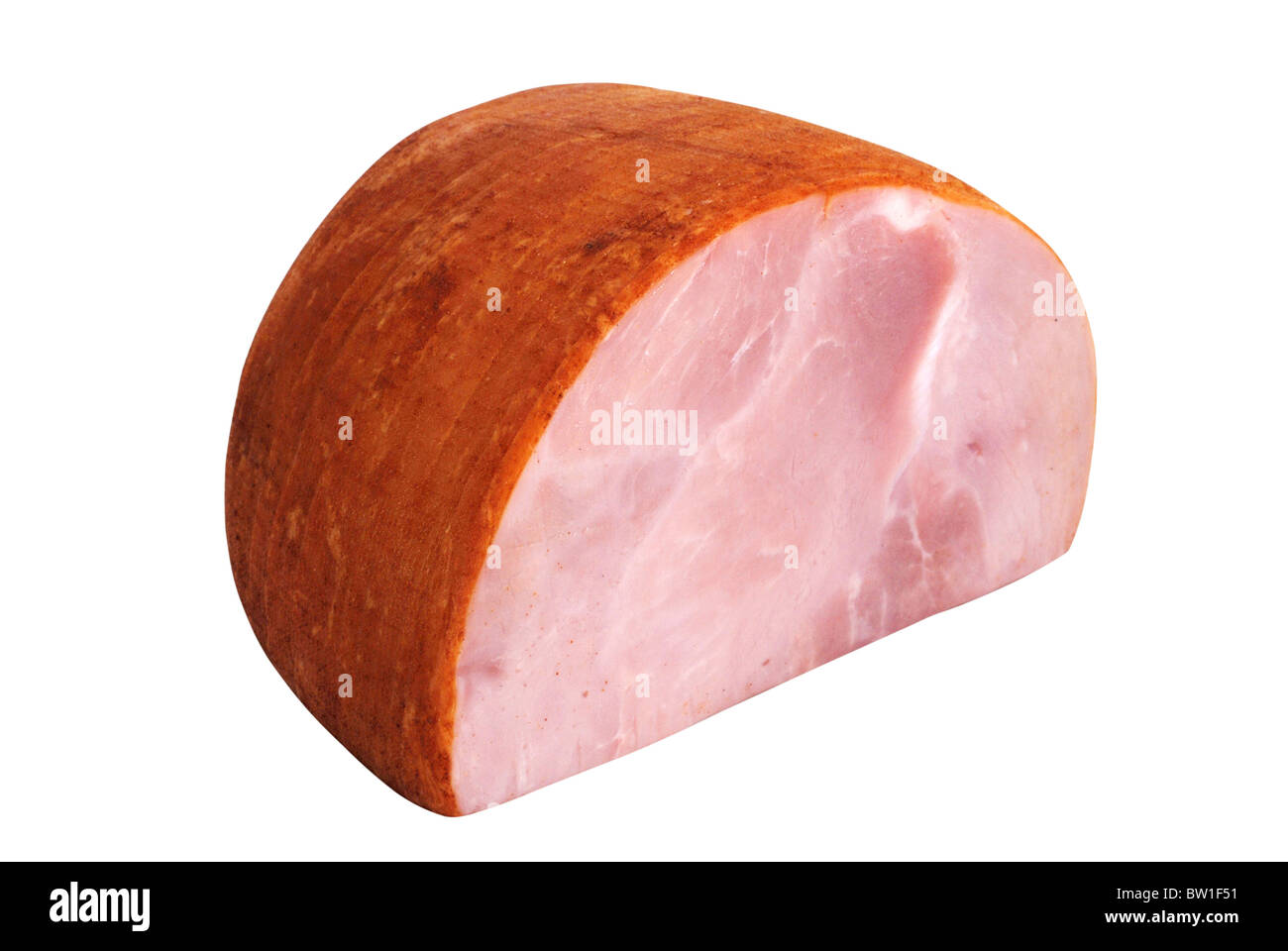 Sezione trasversale del prosciutto isolato su sfondo bianco con percorso di clipping. Foto Stock