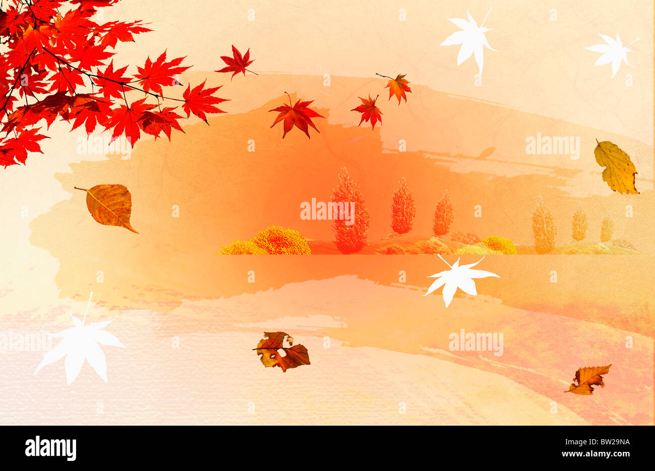 Foglie di autunno nell'illustrazione Foto Stock