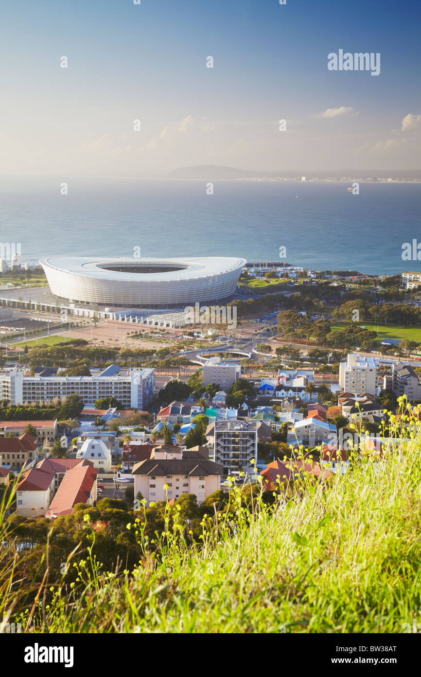 Vista di stadio Green Point da Signal Hill, Cape Town, Western Cape, Sud Africa Foto Stock