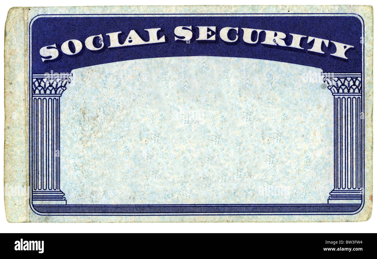 Blank American Social Security card isolate su sfondo bianco - con tracciato di ritaglio Foto Stock