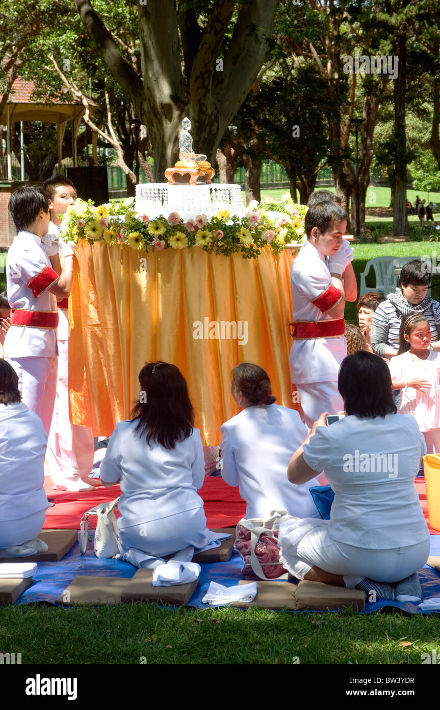Buddista tailandese elemosina cerimonia in Belrose Park, Sydney, Australia Foto Stock