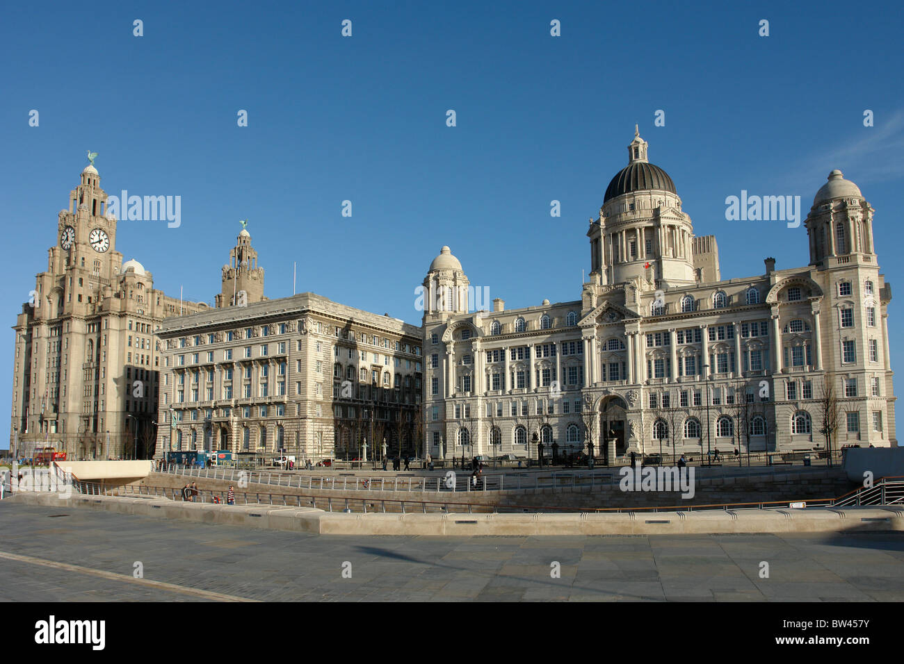 Le Tre Grazie, Liverpool Waterfront, Pier Head, Liverpool, Merseyside England, Regno Unito Foto Stock