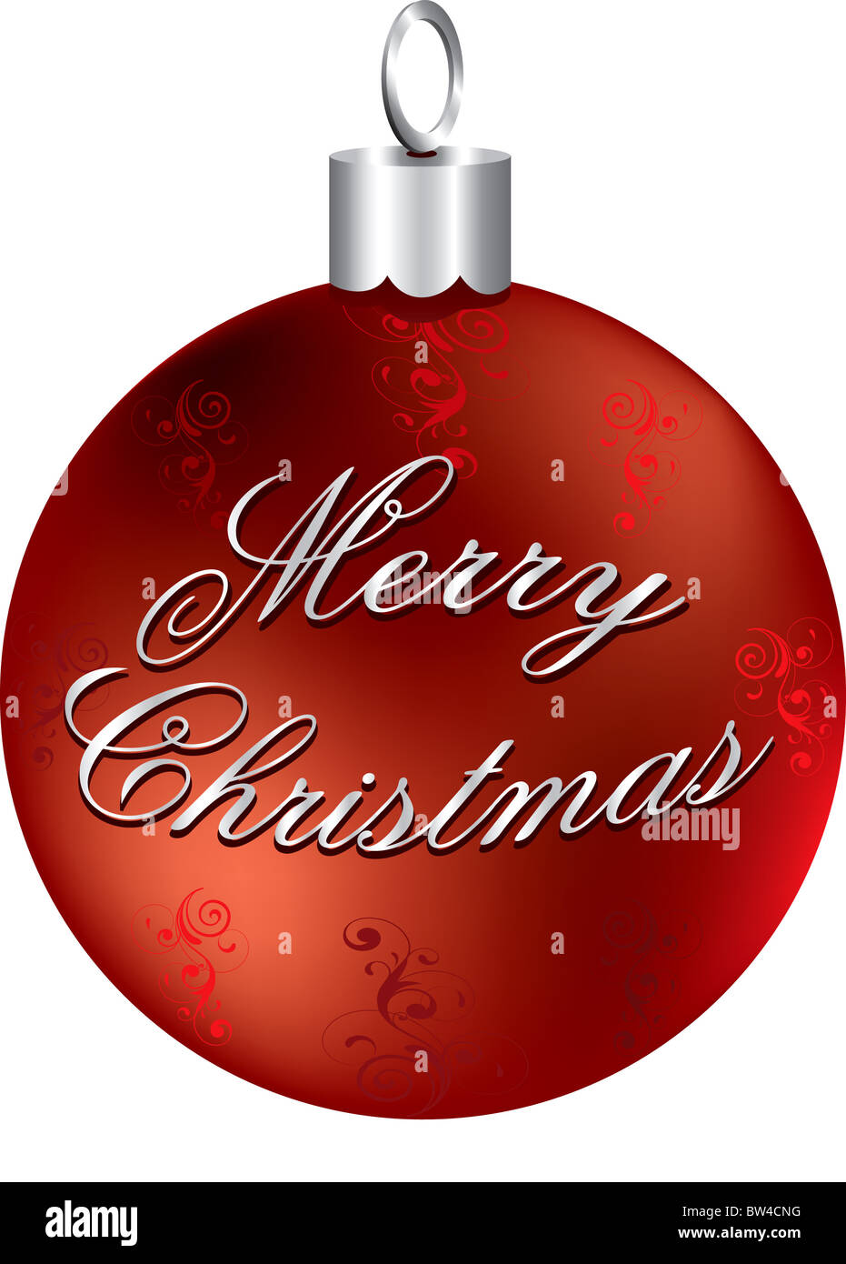 Illustrazione Vettoriale di rosso e argento Merry Christmas ornamento isolato. Foto Stock