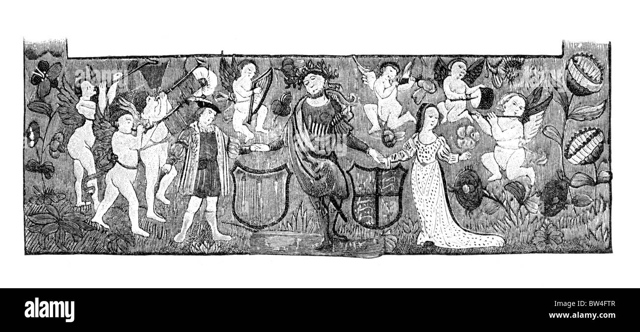 Rappresentazione allegorica del fidanzamento di Maria Tudor con il figlio del Duca di Orleans, 1527 Foto Stock