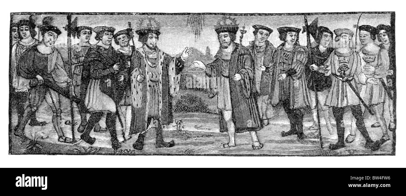 L'alleanza di Enrico VIII d'Inghilterra e Francesco I di Francia sul campo del panno di oro, Balinghem, 1520 Foto Stock