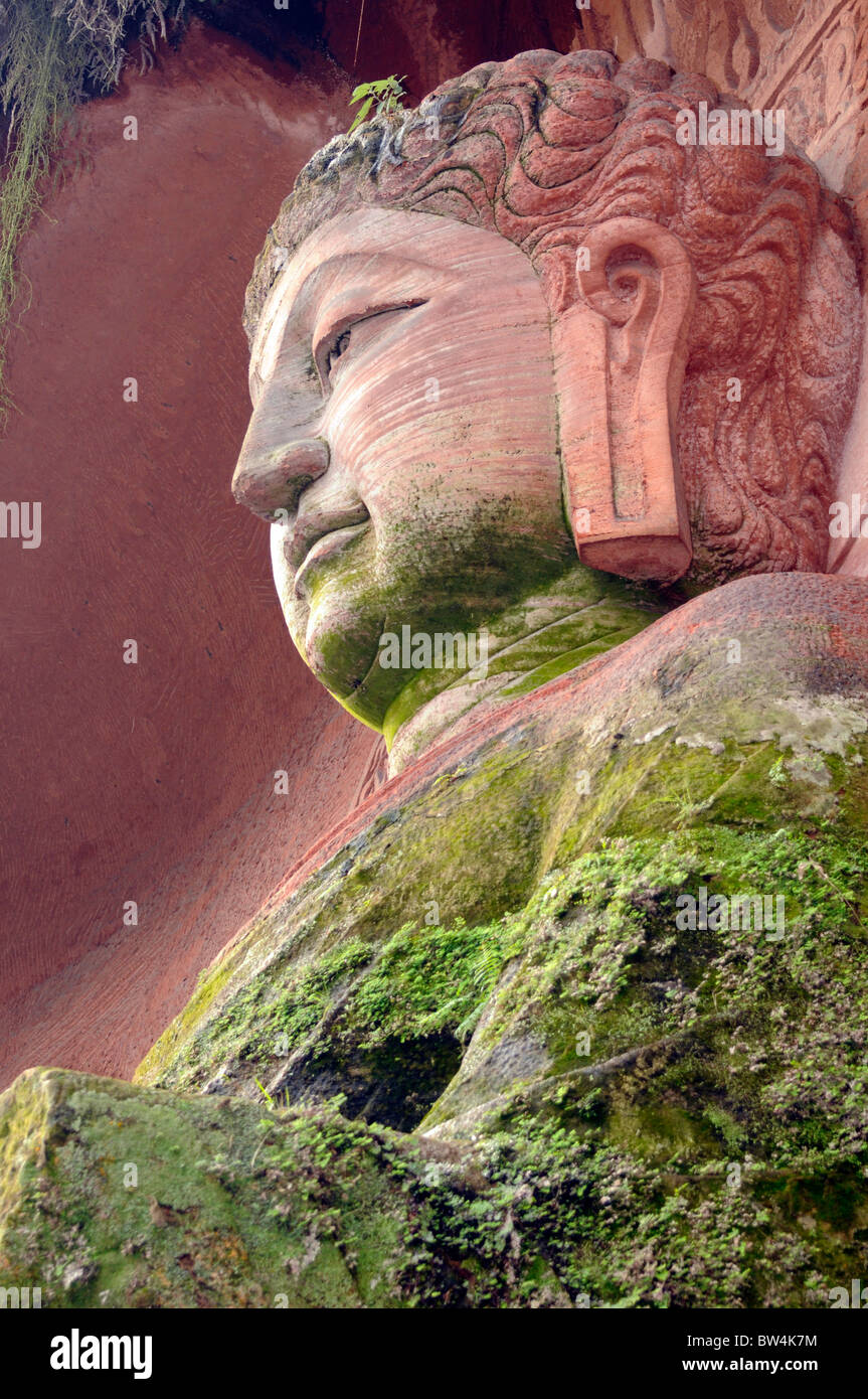 Pietra di Buddha scolpita in Dongfang Fodu Gongyuan (orientale Buddha Park), Leshan, Cina Foto Stock