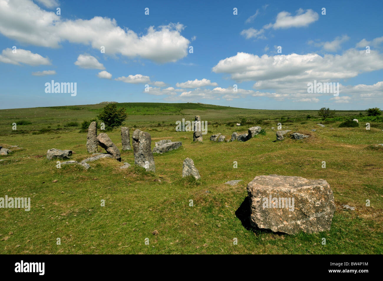 Dartmoor merrivale antico in pietra righe e percorsi Foto Stock