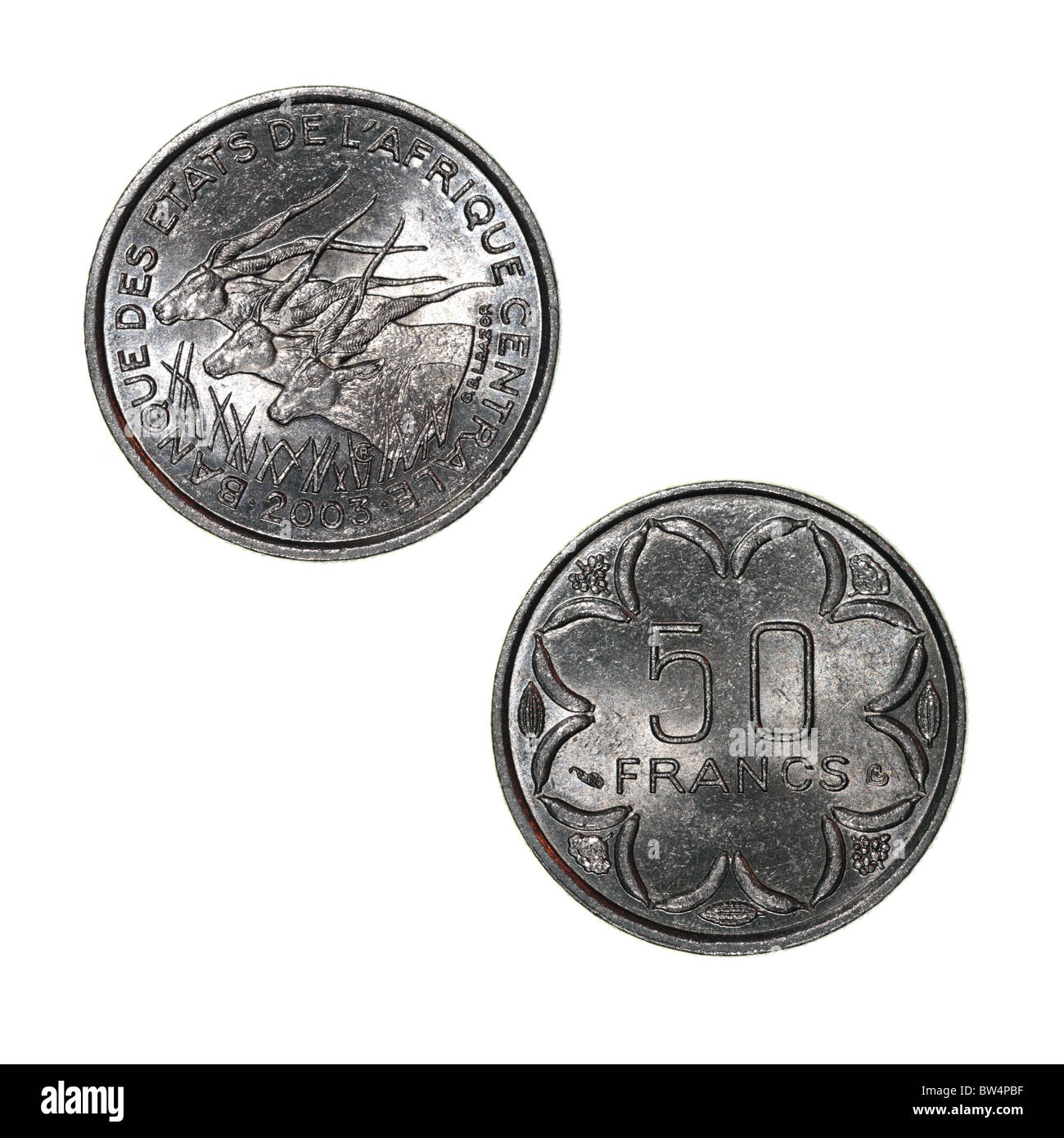 Moneta centrafricana da 50 franchi Foto Stock