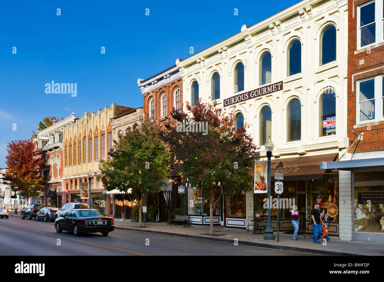 La strada principale del centro storico di Franklin, Tennessee, Stati Uniti d'America Foto Stock