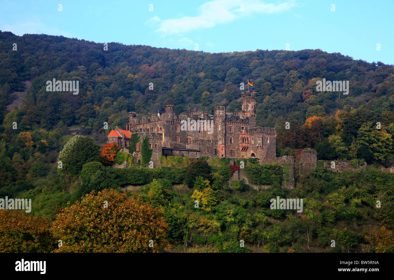 Il Burg Reichenstein nella gola del Reno, Germania. Foto Stock