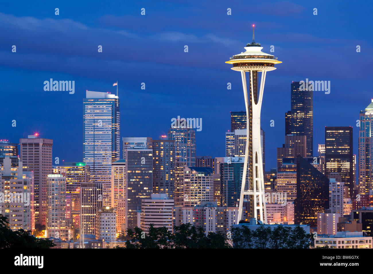 Seattle skyline al tramonto da Kerry Park, STATI UNITI D'AMERICA Foto Stock