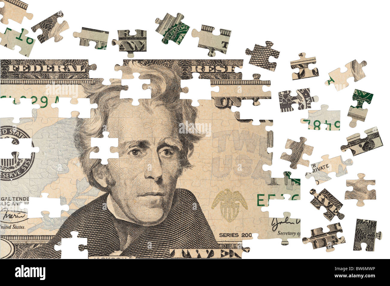 Una diffusa puzzle di denaro per l'uso in molte inferenze finanziario Foto Stock