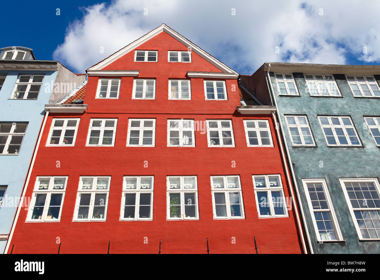 Dettagli architettonici del mondo famoso Nyhavn a Copenaghen, in Danimarca. Foto Stock