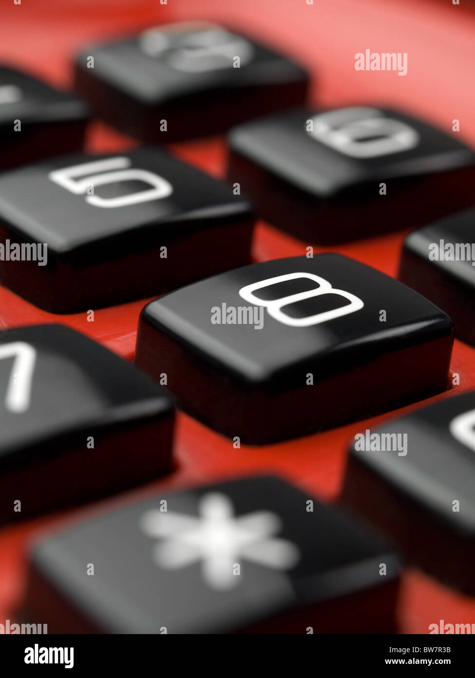 Telefono rosso i pulsanti di composizione, closeup e poco profonde DOF,per la comunicazione,emergenza o temi di servizio Foto Stock