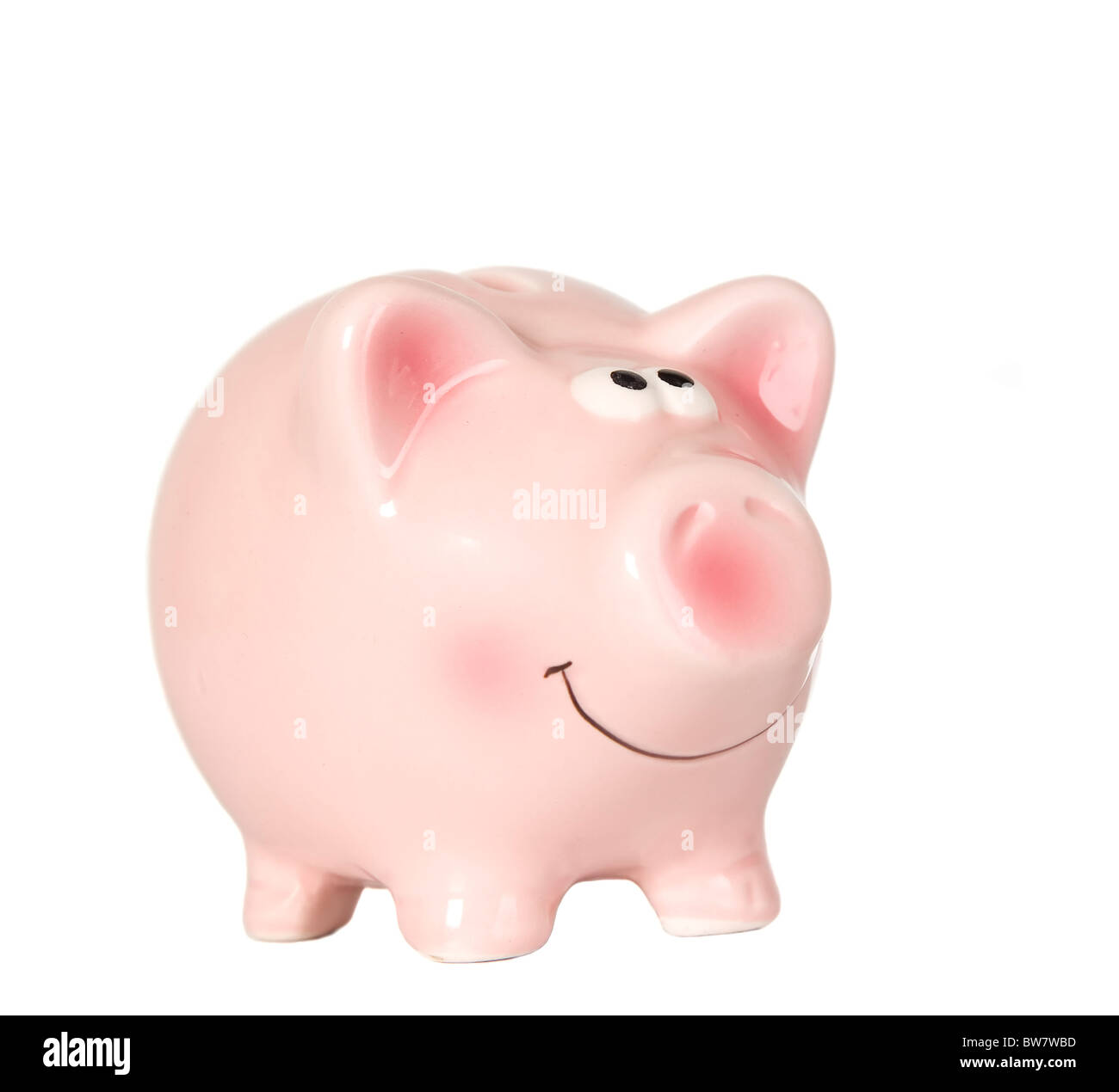 Salvataggio di maiale è sorridente e in piedi senza denaro Foto Stock
