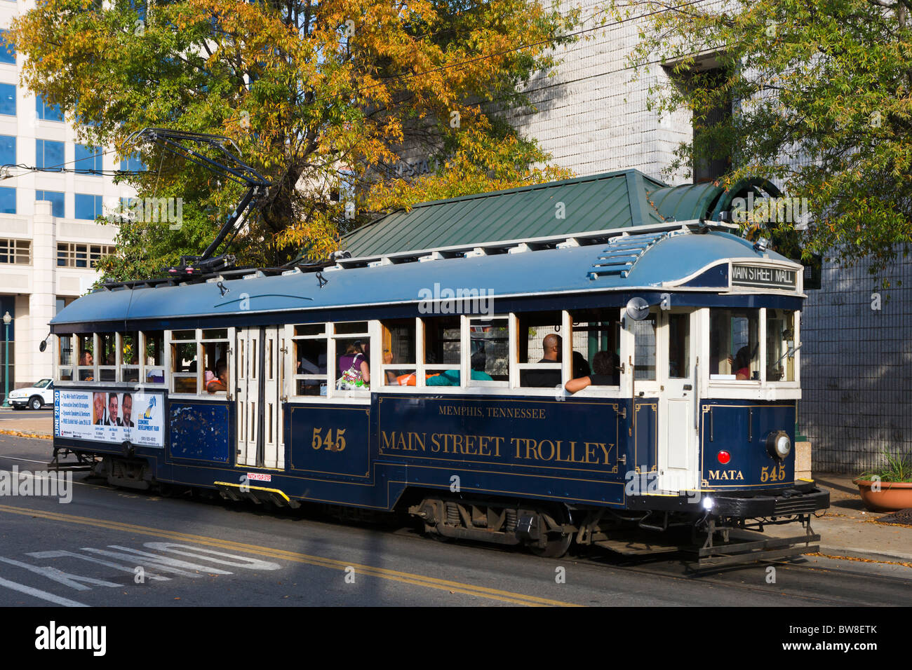 Main Street Trolley su Main Street, Memphis, Tennessee, Stati Uniti d'America Foto Stock