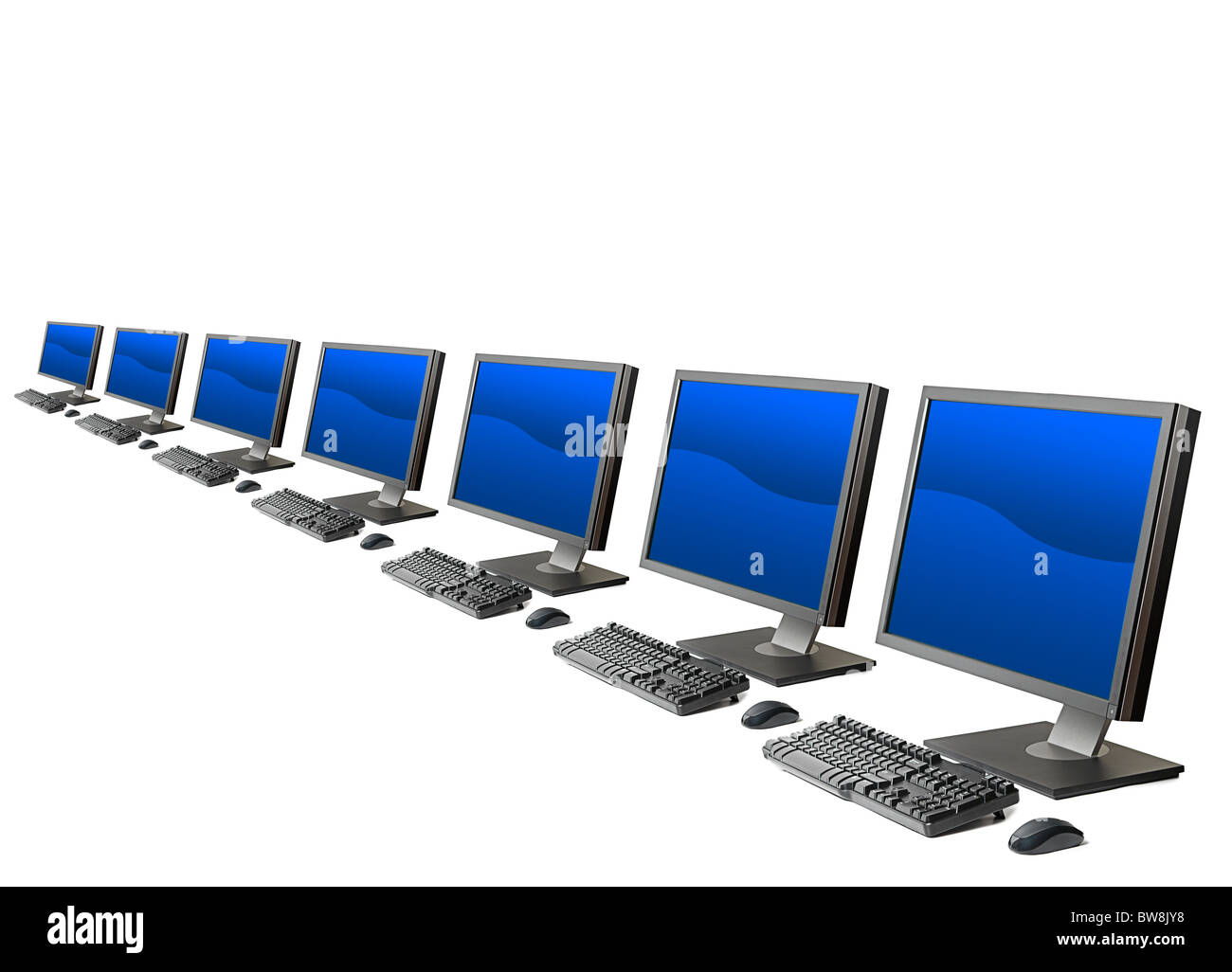 Computer workstation ( monitor, la tastiera e il mouse) isolati su sfondo bianco Foto Stock