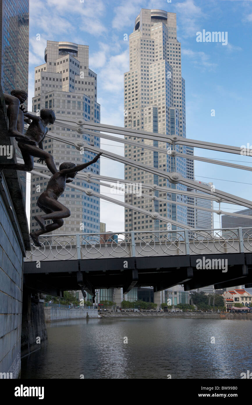 Scultura di Ching Fah Cheong denominata "della prima generazione", il quartiere centrale degli affari, Singapore Foto Stock