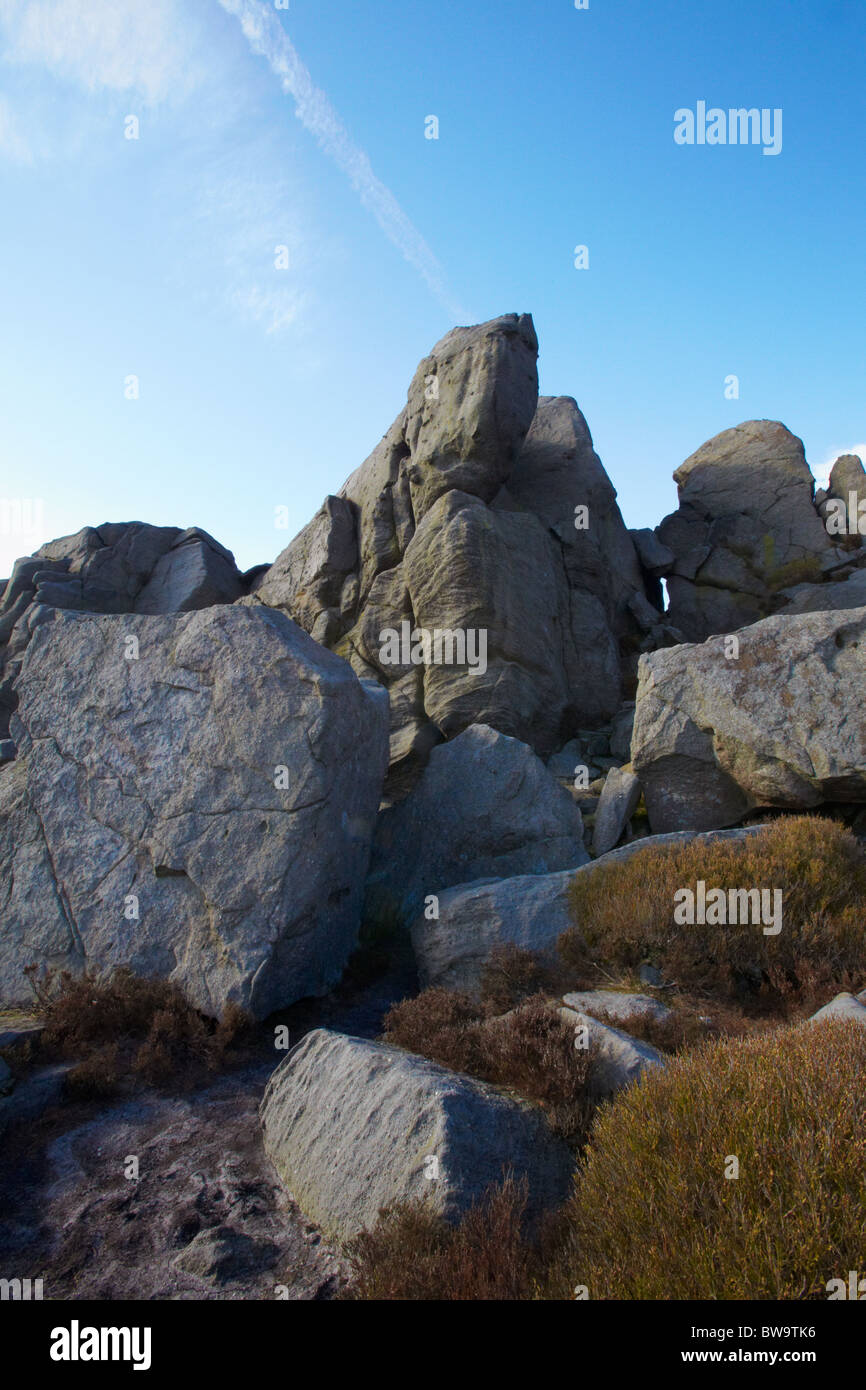 Formazione di roccia a Simon della Seat, Wharfedale, North Yorkshire Foto Stock