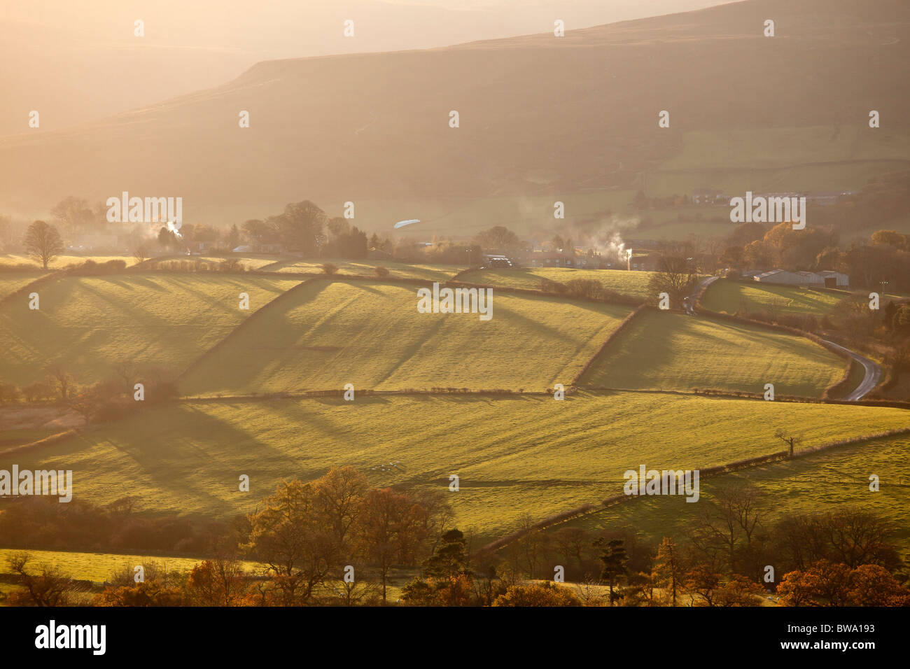 Bassa novembre sunshine su Westerdale, North York Moors National Park, Yorkshire Foto Stock
