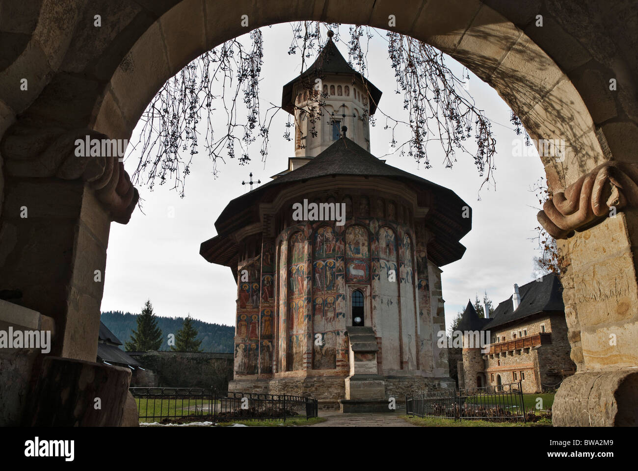 Moldovita. Uno dei monasteri dipinti della Bucovina, la Romania, l'Europa. Foto Stock