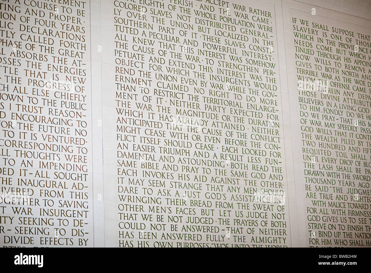 Iscrizione presso il Lincoln Memorial, Washington DC, Stati Uniti d'America Foto Stock