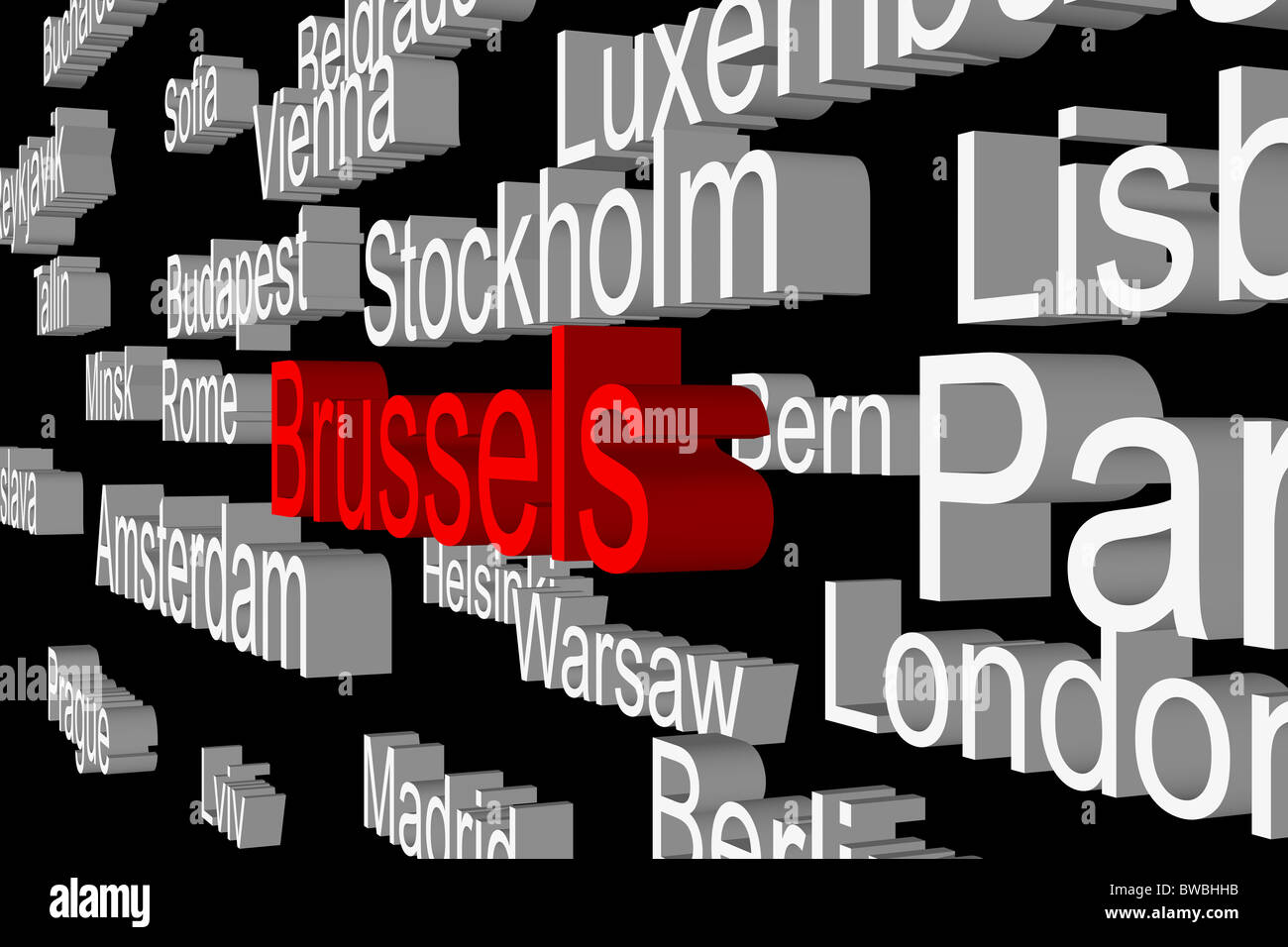 Capitali europee come 3D i sottotitoli Foto Stock