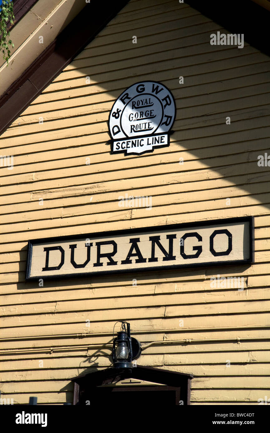 La Durango e Silverton Narrow Gauge Railroad Depot situato a Durango, Colorado, Stati Uniti d'America. Foto Stock