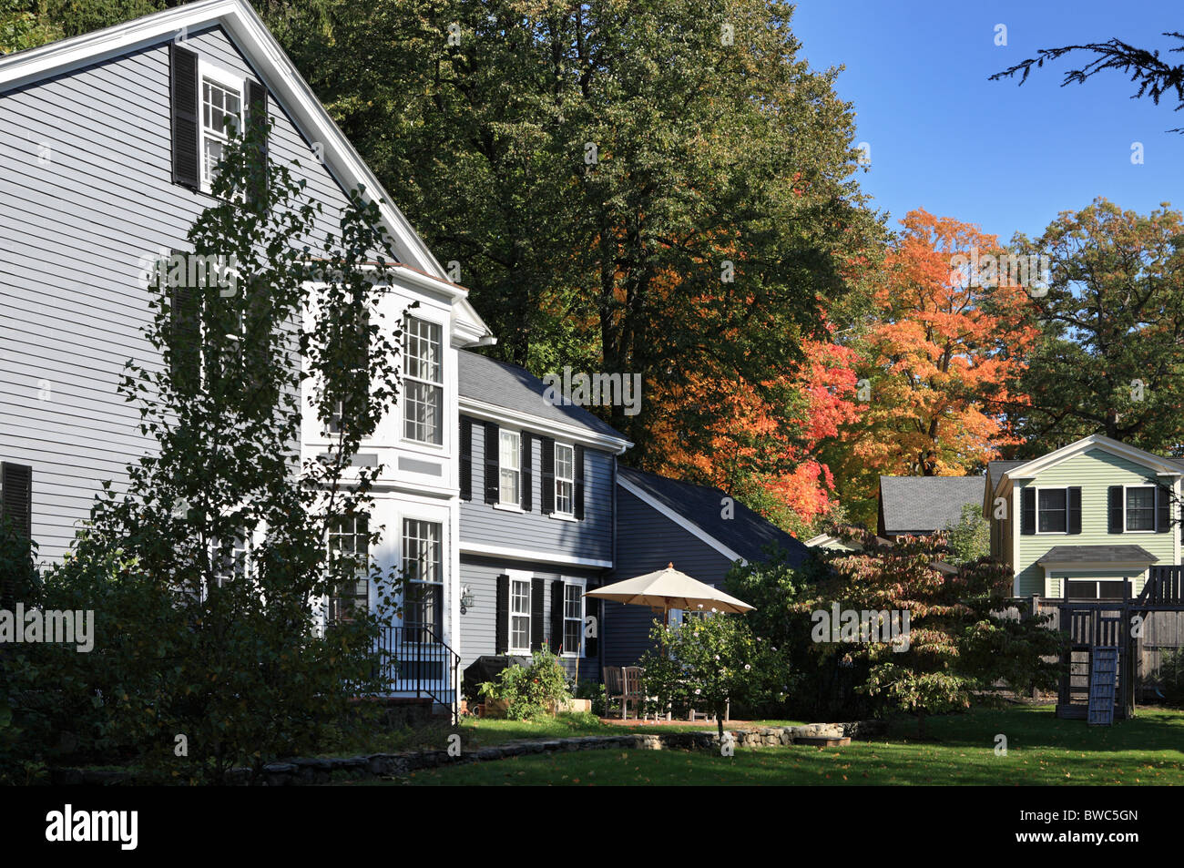 Periodo case di legno all'interno di Concord Massachusetts Foto Stock