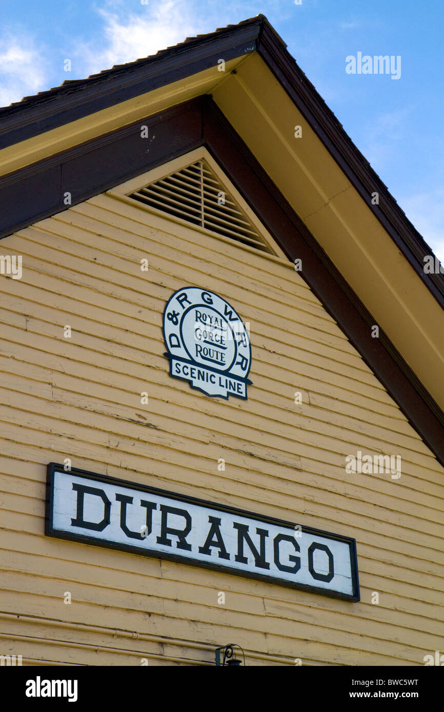 La Durango e Silverton Narrow Gauge Railroad Depot situato a Durango, Colorado, Stati Uniti d'America. Foto Stock