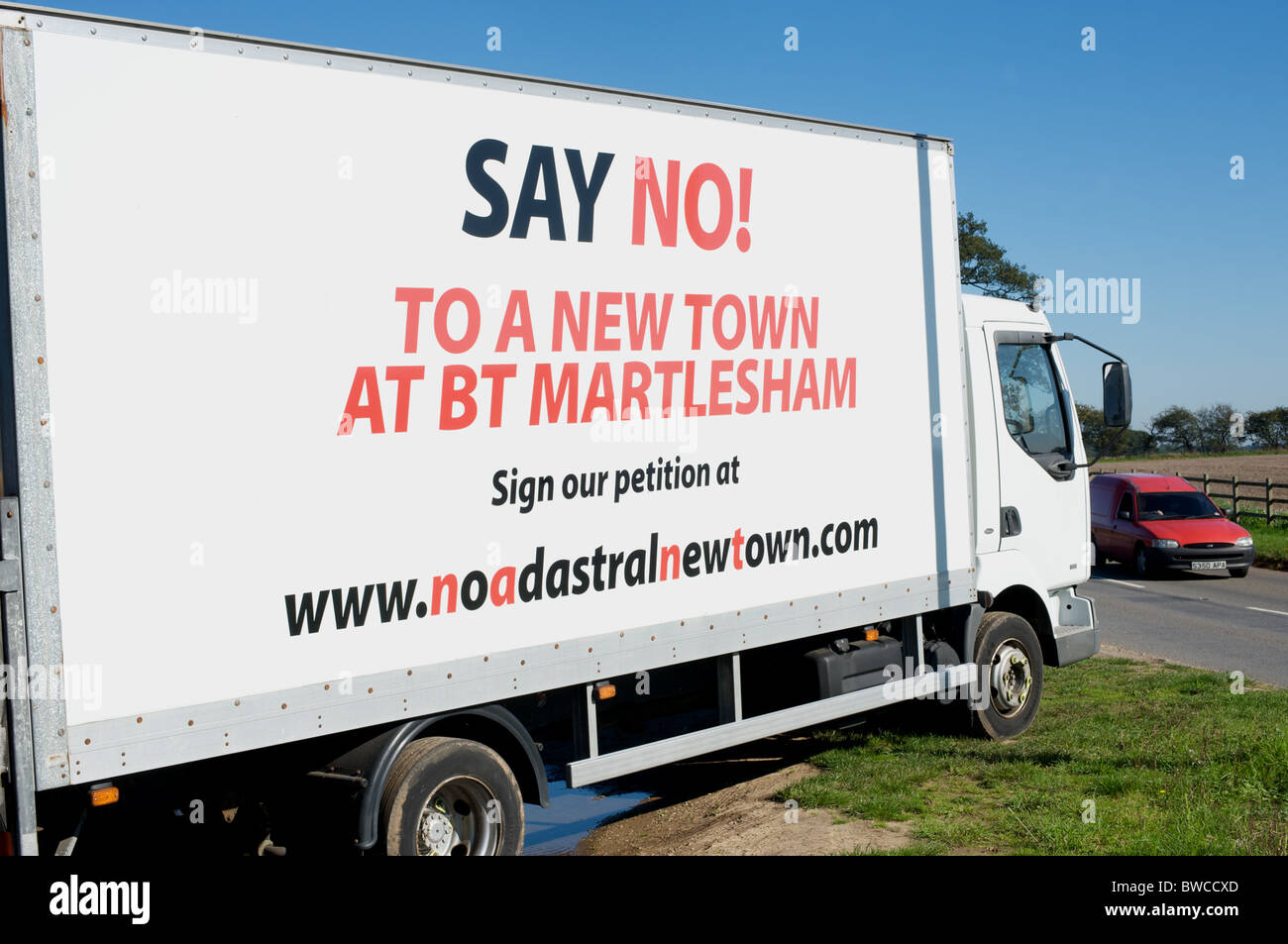 'Say No' in una nuova città in BT Martlesham Heath, Suffolk, Regno Unito. Foto Stock