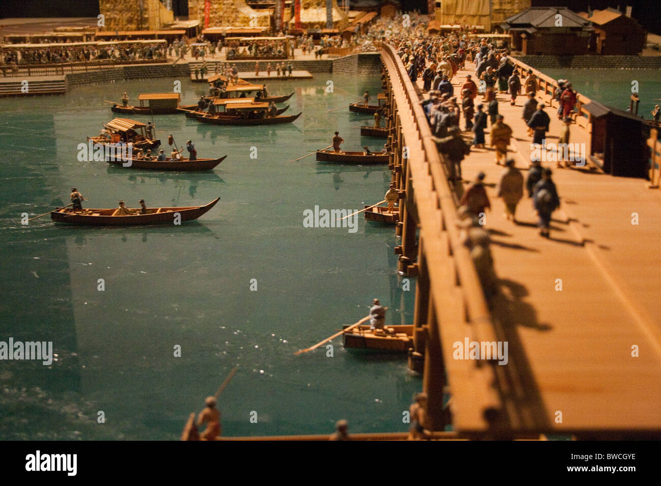 Il modello di vita delle persone intorno al fiume Sumida nel periodo Edo nel Museo di Edo Tokyo Foto Stock