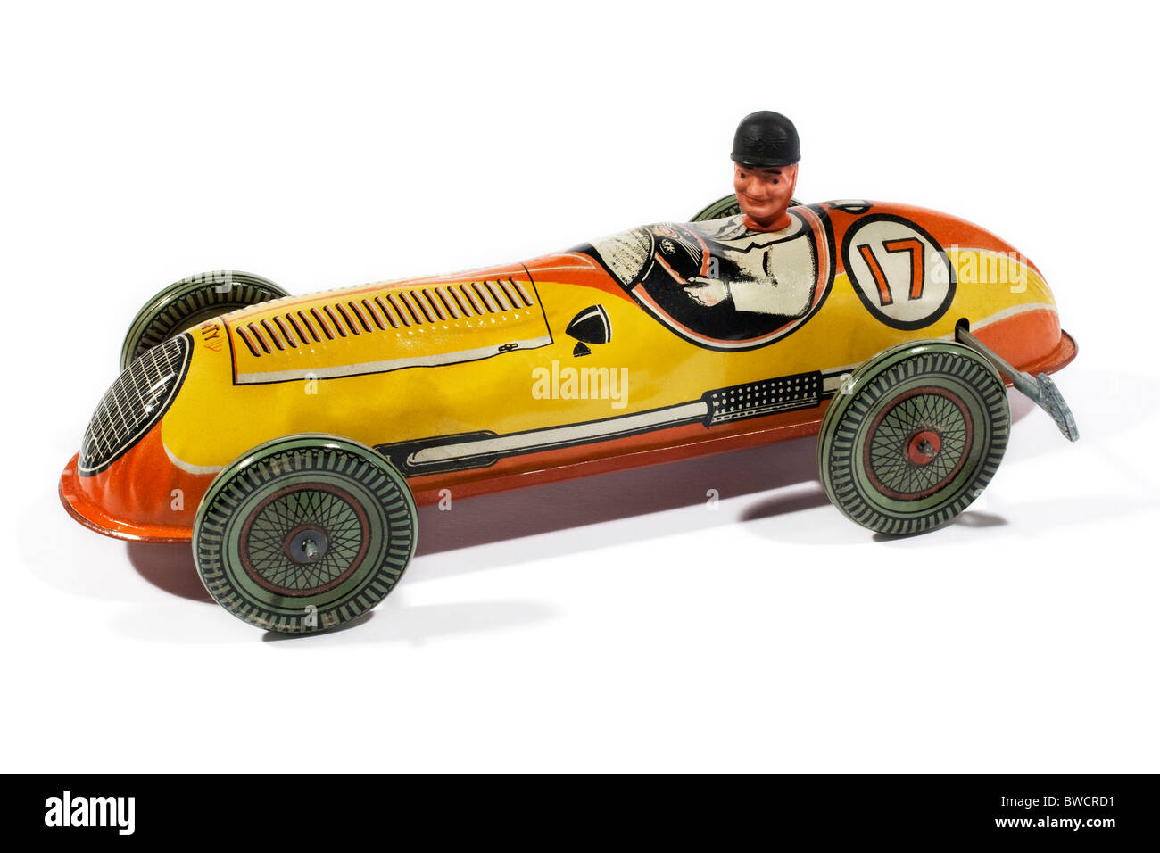 Avvolgere il metallo della piastra di stagno racing car realizzata da Mettoy negli anni cinquanta Foto Stock
