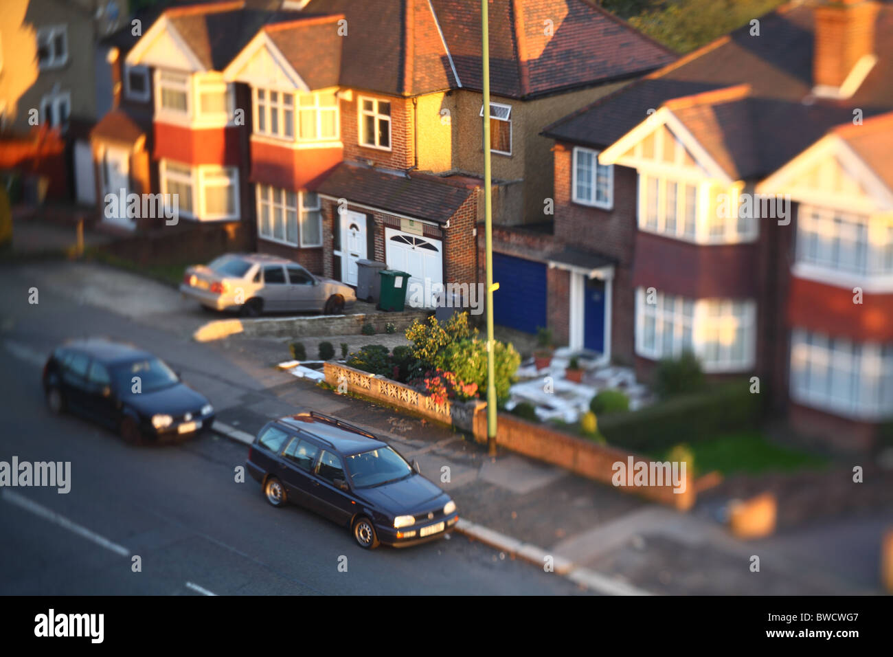 Vista da Dollis Hill Lane Londra Tilt Shift lente utilizzata Foto Stock