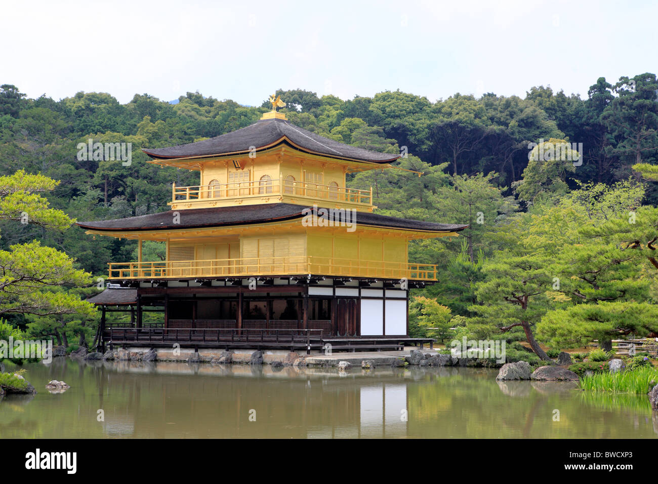 Monastero Zen Garden e il padiglione dorato (1398), Kinkaku-ji, Kyoto, Giappone Foto Stock