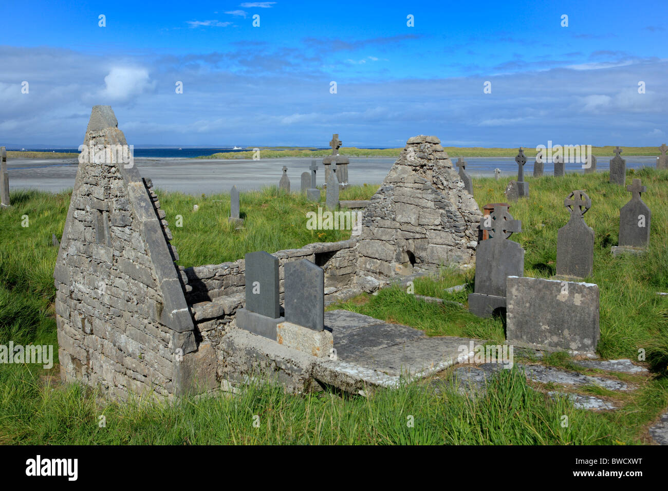 Cimitero Killeany, Inishmore island, Isole Aran, contea di Galway, Irlanda Foto Stock