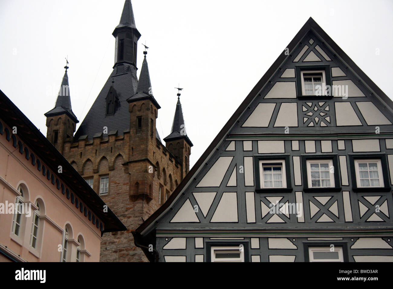 Il Blauer Turm, Blue Tower, graticcio casa cittadina medievale, Bad Wimpfen., Germania Foto Stock