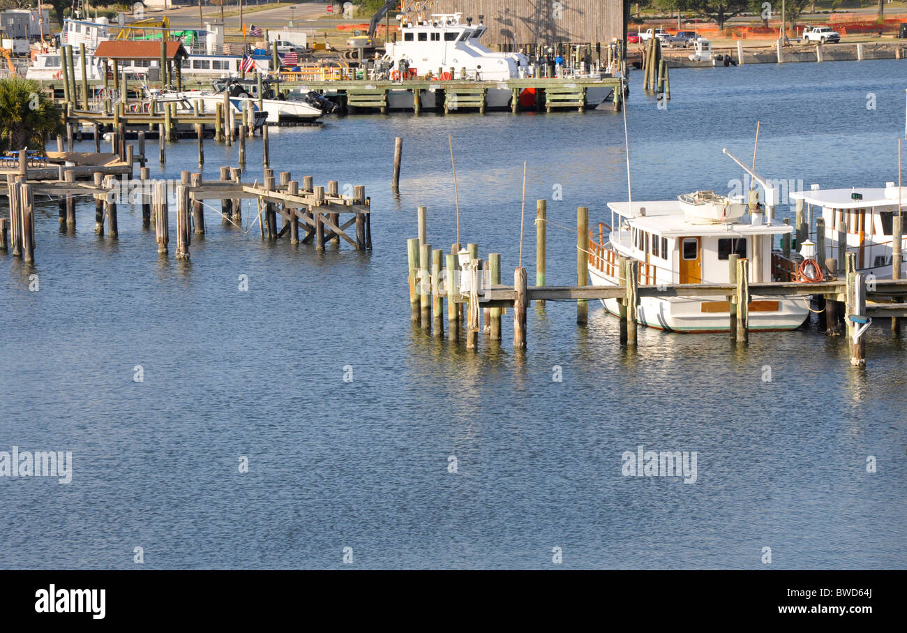 Barche ormeggiate nel Golfo del Messico in Biloxi Mississippi Foto Stock