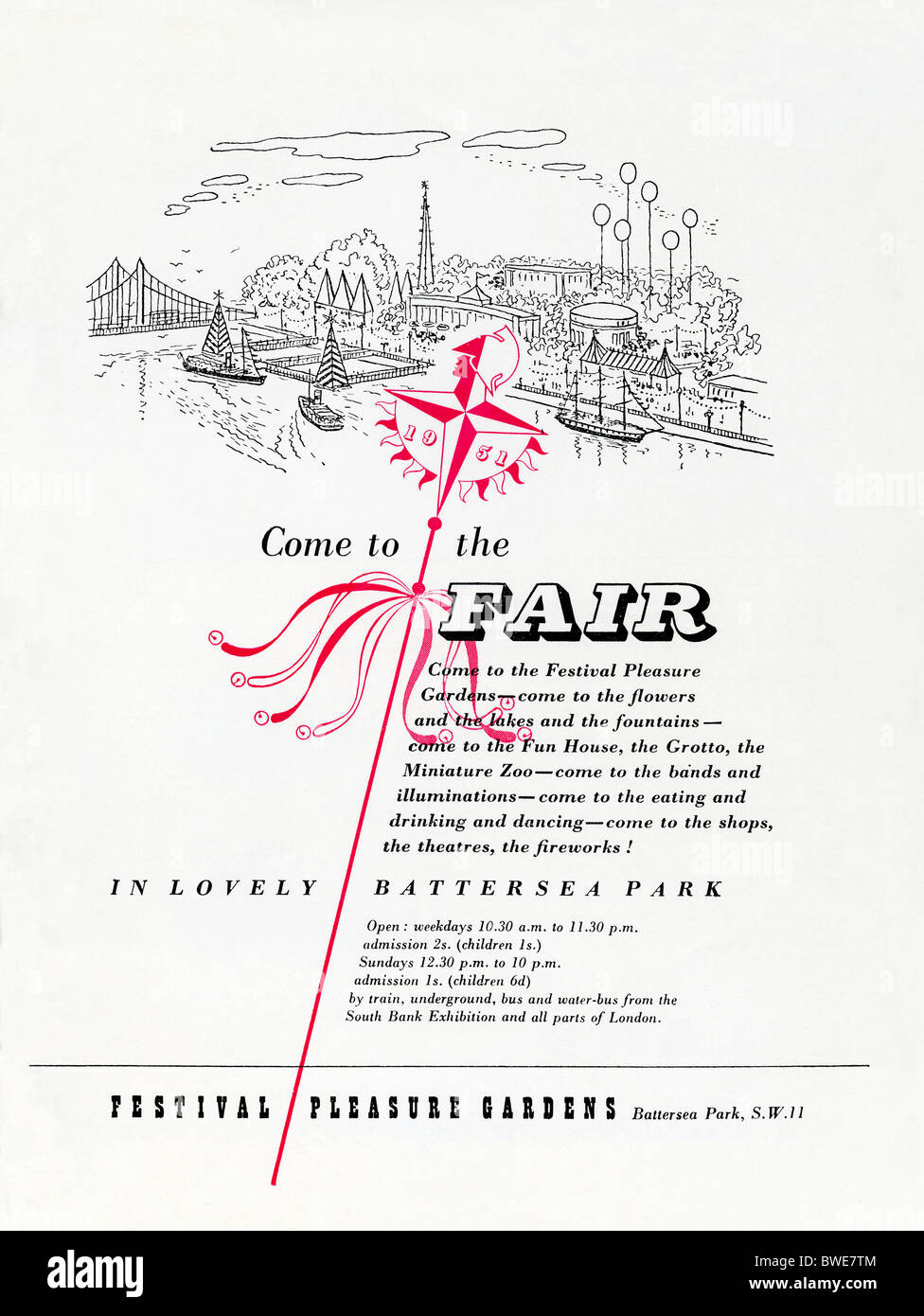 Annuncio pubblicitario per il Festival della Bretagna Pleasure Gardens, parco di Battersea, Londra, 1951 Foto Stock