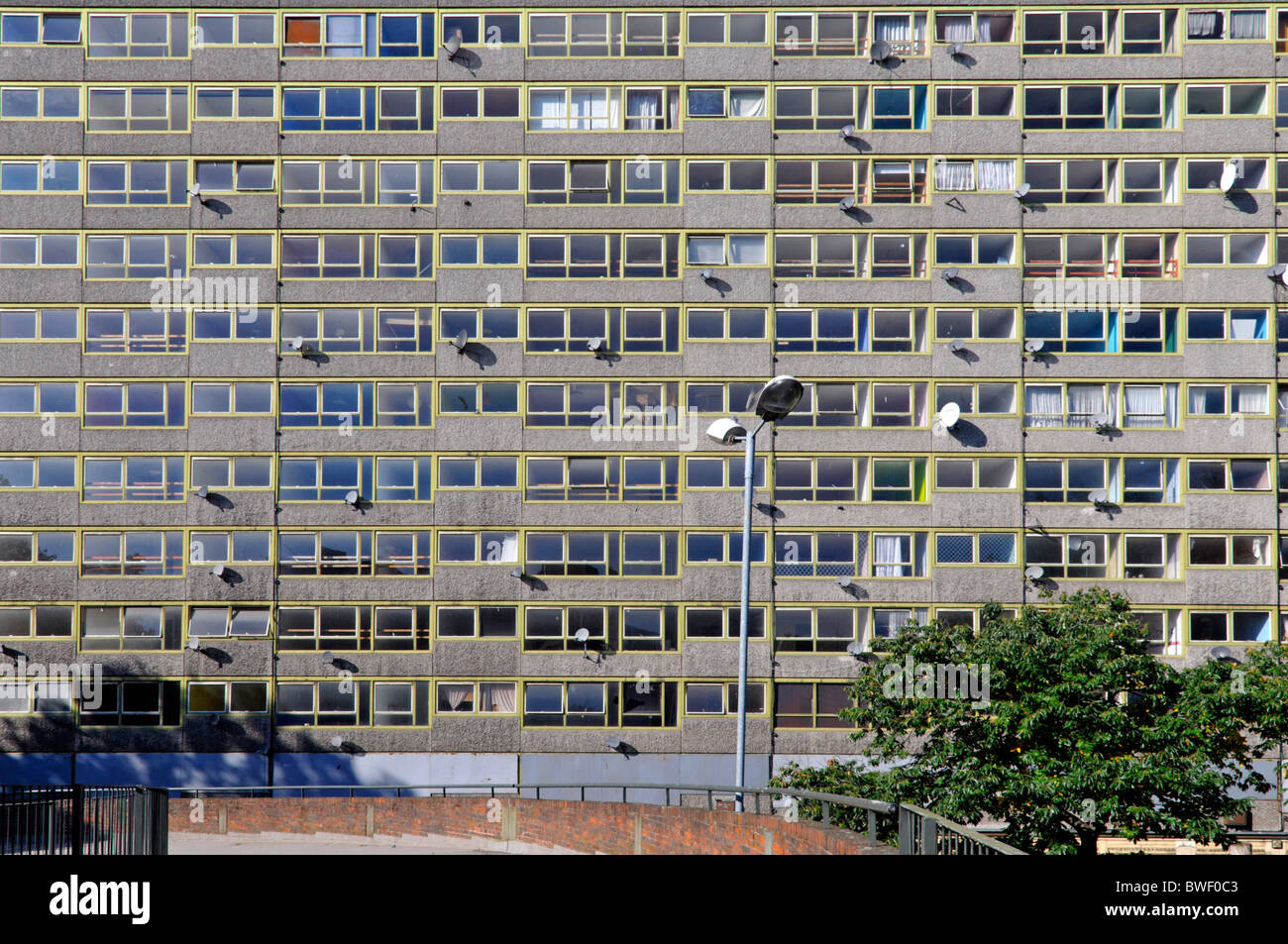 Esegui giù vecchi Heygate council edilizia sociale blocchi di alti piani appartamenti che sono stati liberati prima della demolizione a Elephant & Castle Londra Inghilterra Regno Unito Foto Stock