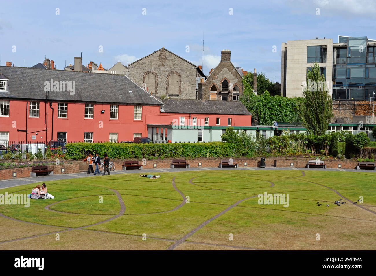 I giardini del castello, Dublino, Irlanda Foto Stock
