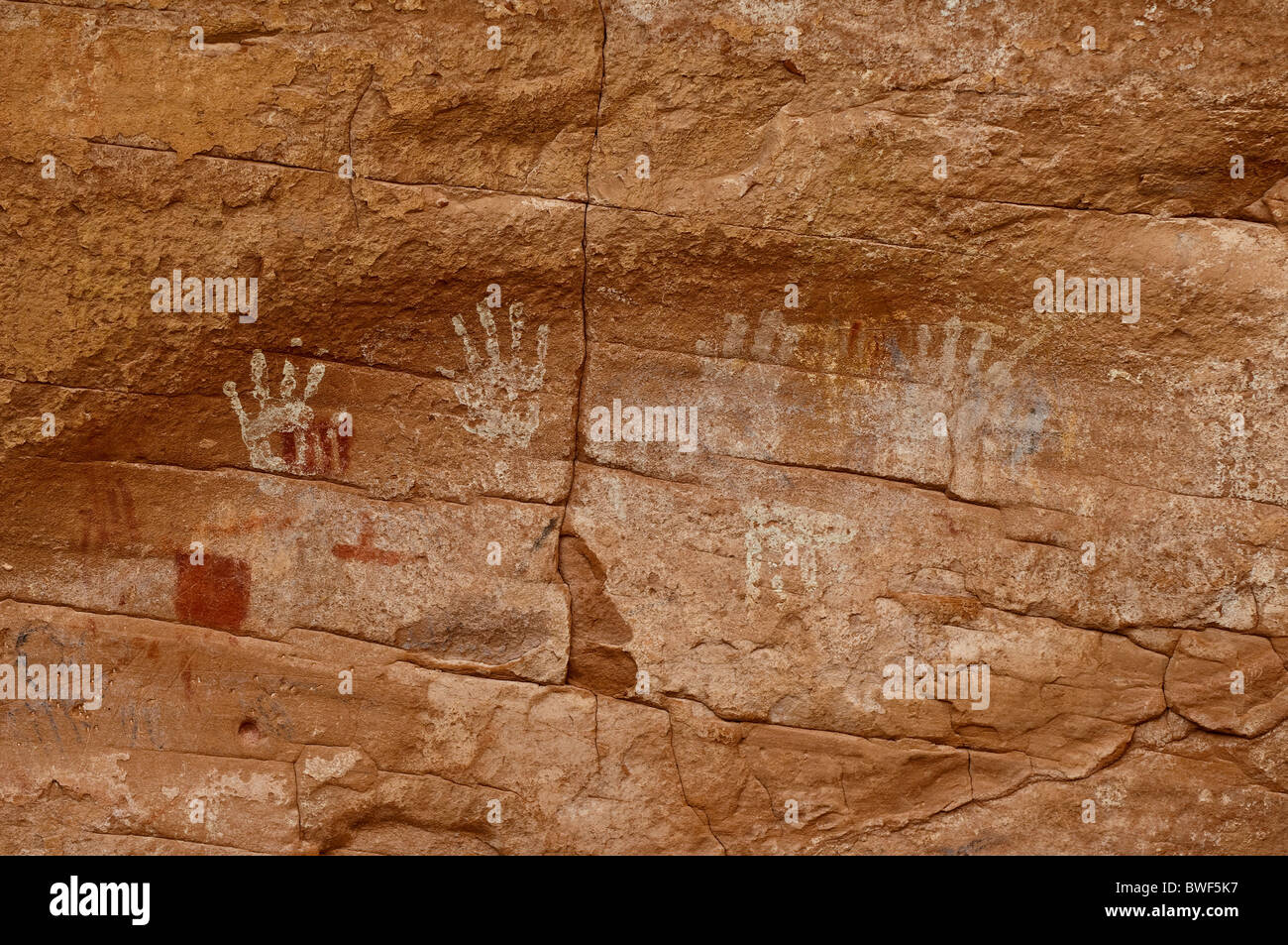 Circa 1500 anno vecchio palm stampe e disegni dei nativi americani, Mistero Valley, Arizona, Stati Uniti d'America Foto Stock