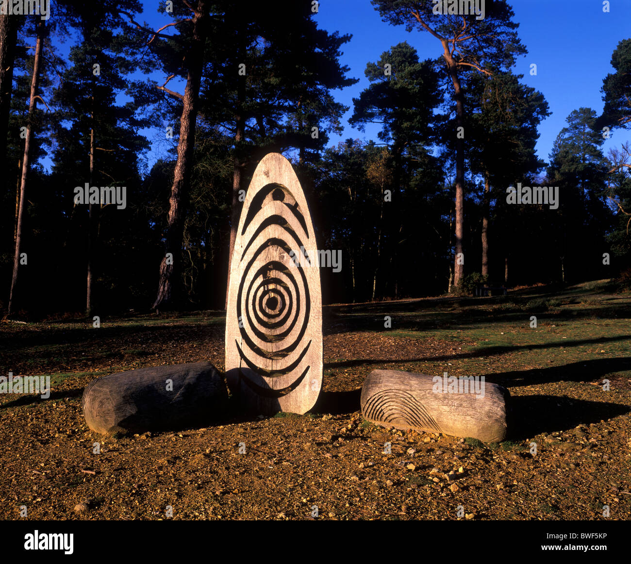 In legno intagliato scultura su Leith Hill, Surrey, Regno Unito Foto Stock