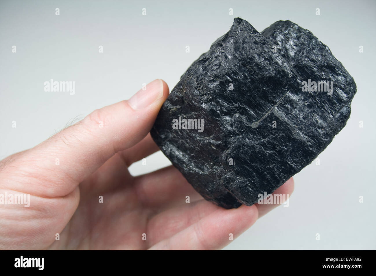 Grumo di carbone in mano Foto Stock