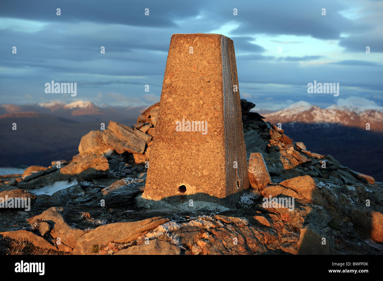 Il punto di innesco sul vertice di Ben Vorlich a Loch Lomond Foto Stock