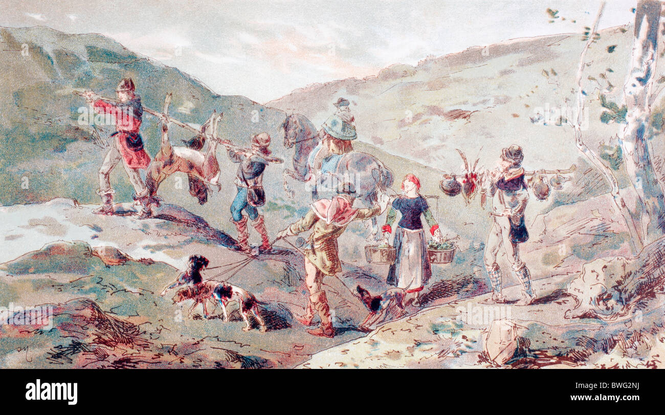 Xiii secolo la caccia parte con facchini. Foto Stock