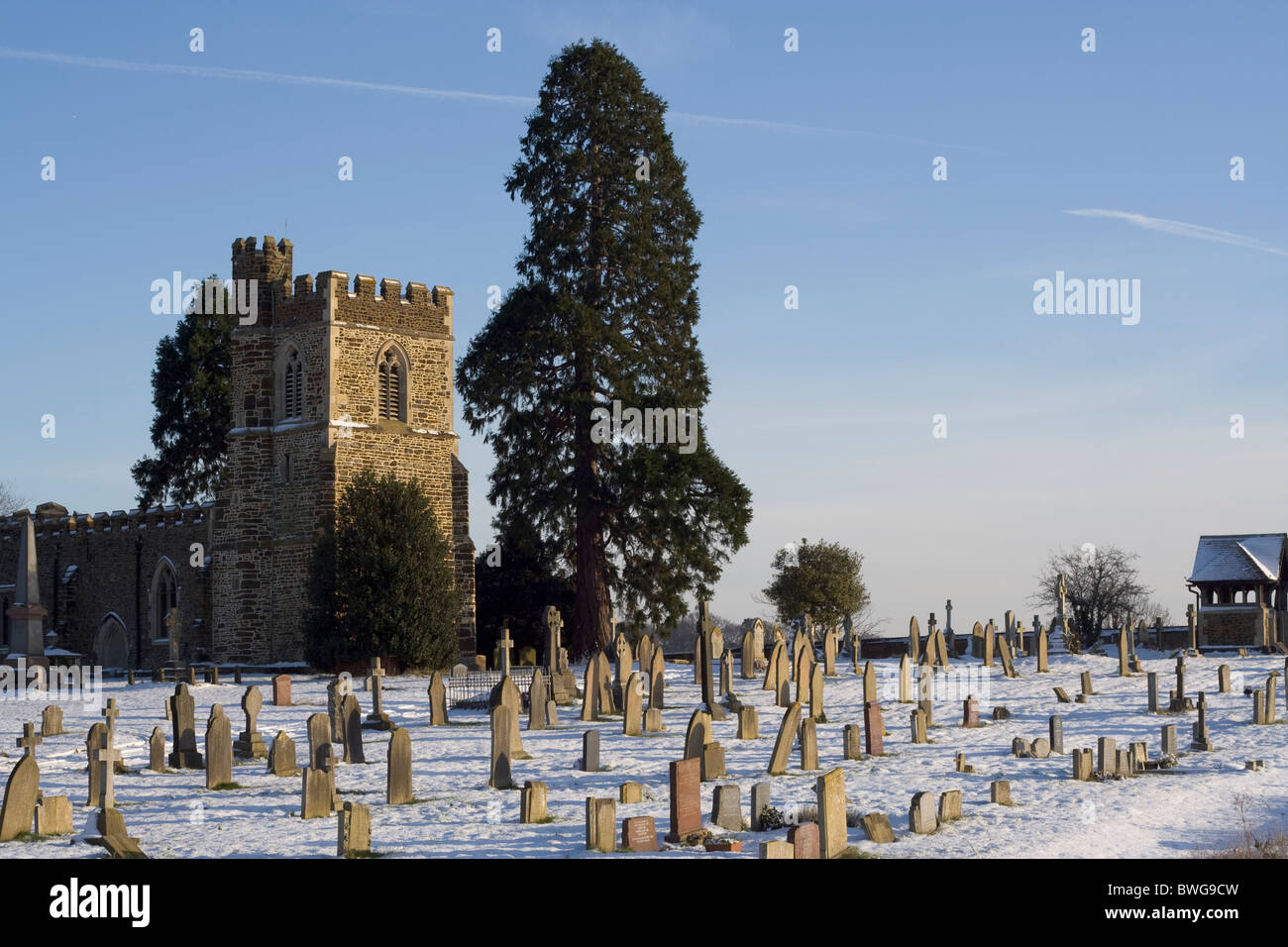 Neve in Regno Unito 2009 cantiere della chiesa Foto Stock