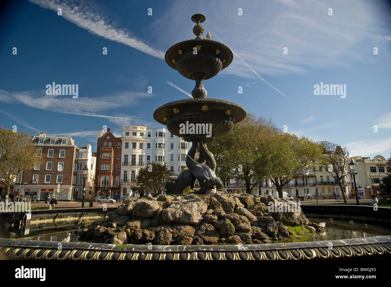 La fontana dei Delfini Sulla Old Steine, Brighton East Sussex, Regno Unito Foto Stock